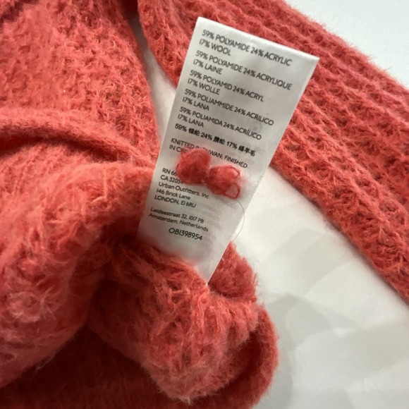 Anthropologie Ruffled Collar Knit Sweater Coral Red Textured Cute Top Y2K - Picture 7 of 9